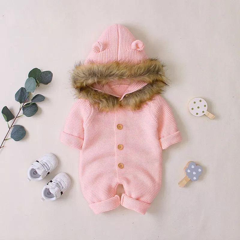 6M-24M Warm Winter Knitted Sweater Hooded Romper Baby